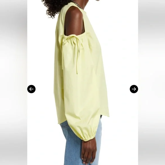 NEW Open Edit Cold Shoulder Cotton Poplin Shirt - Yellow Elfin - Picture 3 of 7